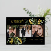 Elegant Zwart Goud Getrouwd & Heldere Kerstmis Folie Feestdagenkaart (Staand Voorkant)