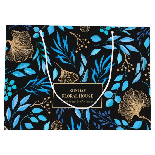 Elegant Zwart Goud Ginkgo Bloemen Bedrijf Groot Cadeauzakje (Achterkant)