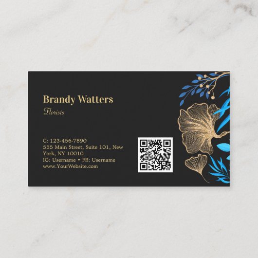 Elegant Zwart Goud Ginkgo Bloemen Vrouwelijk Visitekaartje (Achterkant)