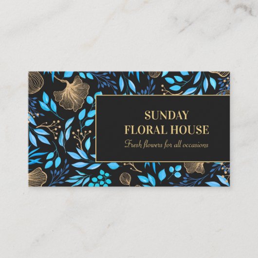 Elegant Zwart Goud Ginkgo Bloemen Vrouwelijk Visitekaartje (Voorkant)