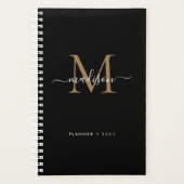 Elegant zwart goud Girly Monogram Script Naam 2021 Planner (Voorkant)