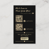 Elegant Zwart & Goud Glanzend Hart QR Code Dank u Visitekaartje (Achterkant)