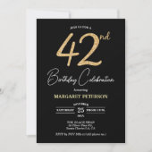 Elegant Zwart Goud Glitter 42e Verjaardagsfeest Kaart (Voorkant)