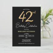 Elegant Zwart Goud Glitter 42e Verjaardagsfeest Kaart (Staand voorkant)