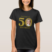Elegant Zwart Goud Glitter 50e Verjaardag Foto T-shirt (Voorkant)