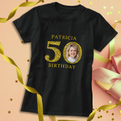 Elegant Zwart Goud Glitter 50e Verjaardag Foto T-shirt