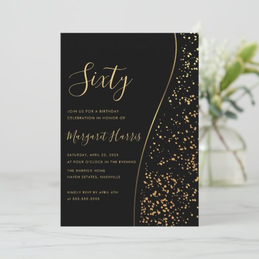 Elegant Zwart Goud Glitter 60ste Verjaardag Kaart (Staand voorkant)