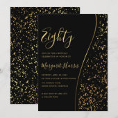 Elegant Zwart Goud Glitter 80ste Tachtig Verjaarda Kaart (Voorkant / Achterkant)