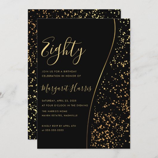 Elegant Zwart Goud Glitter 80ste Tachtig Verjaarda Kaart (Voorkant / Achterkant)