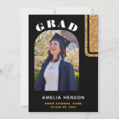 Elegant Zwart Goud Glitter Afstudeerder Foto Afstu Kaart (Voorkant)
