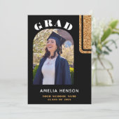 Elegant Zwart Goud Glitter Afstudeerder Foto Afstu Kaart (Staand voorkant)