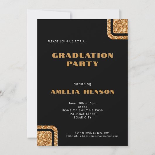 Elegant Zwart Goud Glitter Afstudeerder Foto Afstu Kaart (Achterkant)