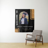 Elegant Zwart Goud Glitter Afstuderen Foto Welkom Wandkleed (In situ)