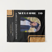 Elegant Zwart Goud Glitter Afstuderen Foto Welkom Wandkleed (Voorkant (horizontaal))