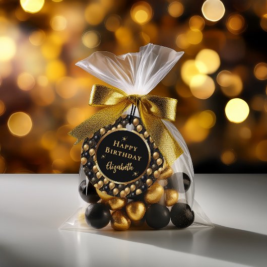 Elegant zwart goud glitter ballonnen patroon A021 Bedankjes Labels