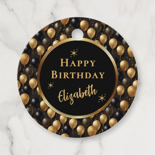 Elegant zwart goud glitter ballonnen patroon A021 Bedankjes Labels (Voorkant)