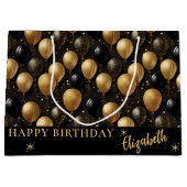 Elegant zwart goud glitter ballonnen patroon A021 Groot Cadeauzakje (Voorkant)