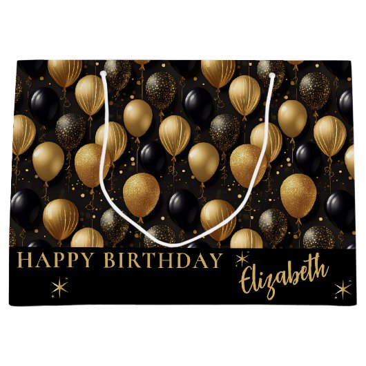 Elegant zwart goud glitter ballonnen patroon A021 Groot Cadeauzakje (Voorkant)