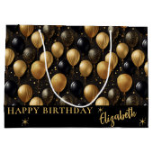 Elegant zwart goud glitter ballonnen patroon A021 Groot Cadeauzakje (Achterkant)