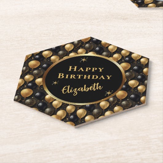 Elegant zwart goud glitter ballonnen patroon A021 Kartonnen Onderzetters (Schuin)