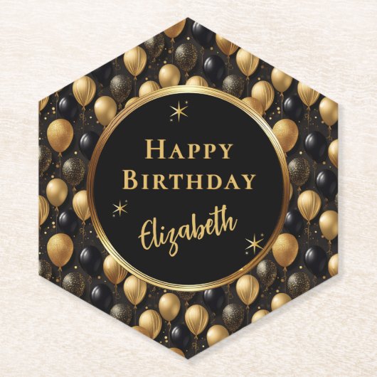 Elegant zwart goud glitter ballonnen patroon A021 Kartonnen Onderzetters (Voorkant)
