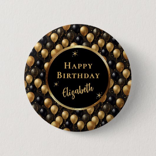 Elegant zwart goud glitter ballonnen patroon A021 Ronde Button 5,7 Cm (Voorkant)