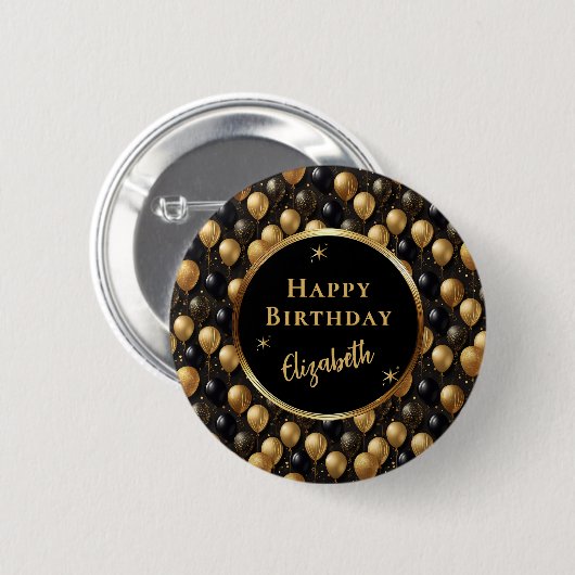Elegant zwart goud glitter ballonnen patroon A021 Ronde Button 5,7 Cm (Voorkant /achterkant)
