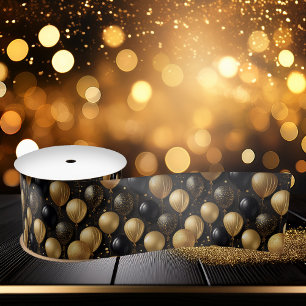 Elegant zwart goud glitter ballonnen patroon A021 Satijnen Lint