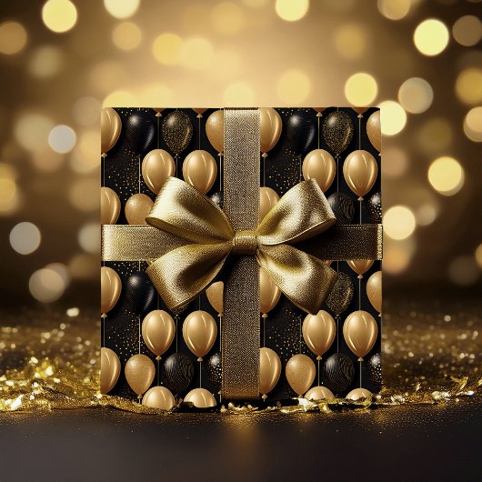 Elegant zwart goud glitter ballonnen patroon A023 Cadeaupapier
