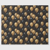 Elegant zwart goud glitter ballonnen patroon A024 Cadeaupapier (Vlak)