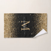 Elegant zwart goud glitter border monogram script bad handdoek (Handdoek)