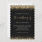 Elegant Zwart Goud Glitter Borders Bruiloft Kaart (Voorkant)