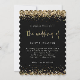 Elegant Zwart Goud Glitter Borders Bruiloft Kaart