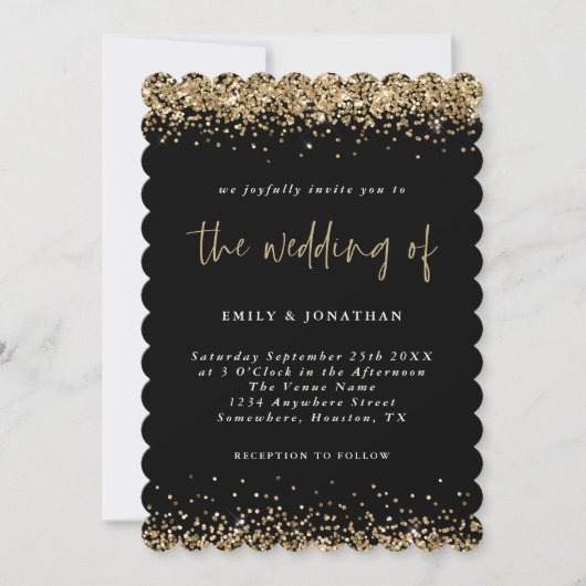 Elegant Zwart Goud Glitter Borders Bruiloft Kaart (Voorkant)