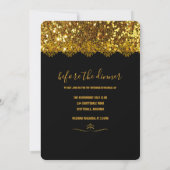 Elegant zwart goud glitter broche repetitie diner kaart (Achterkant)