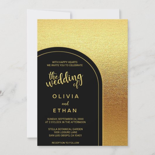 Elegant zwart goud glitter chic Wedding Uitnodigin Kaart (Voorkant)