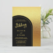 Elegant zwart goud glitter chic Wedding Uitnodigin Kaart (Staand voorkant)