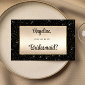 Elegant zwart goud glitter confetti bruidsmeisje kaart