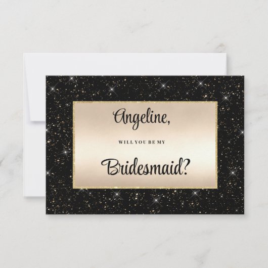 Elegant zwart goud glitter confetti bruidsmeisje kaart (Voorkant)