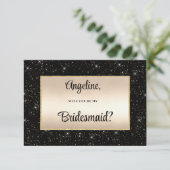 Elegant zwart goud glitter confetti bruidsmeisje kaart (Staand voorkant)