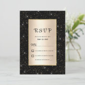 Elegant zwart goud glitter confetti RSVP Kaart (Staand voorkant)