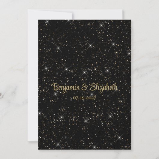 Elegant zwart goud glitter confetti RSVP Kaart (Achterkant)