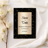 Elegant zwart goud glitter confetti Save the Date Kaart