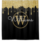 Elegant zwart goud glitter druppels monogram schri douchegordijn (Voorkant)