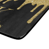 Elegant zwart goud glitter druppels monogram snijplank (Hoek)