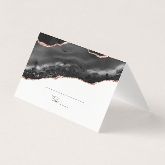 Elegant Zwart Goud Glitter Gevouwen Plaats Kaart (Voorkant)