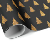 Elegant zwart goud glitter kerstbomen patroon cadeaupapier (Rol Hoek)