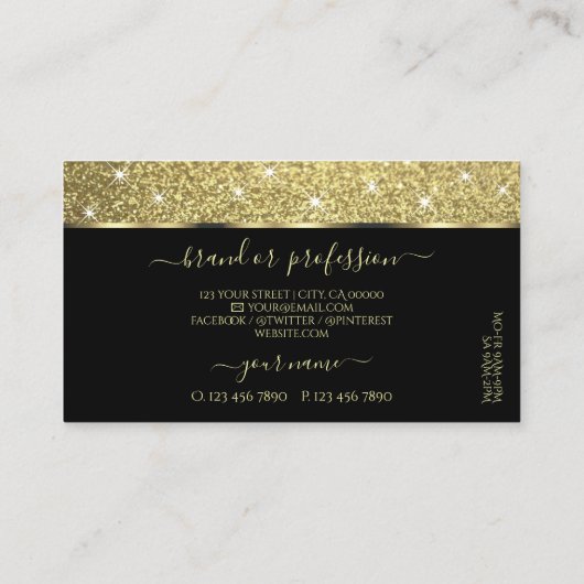 Elegant Zwart Goud Glitter Lichtgevende Sterren Fa Visitekaartje (Achterkant)