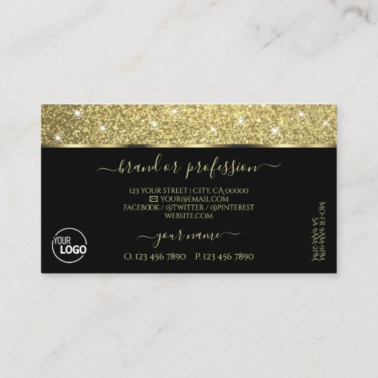 Elegant Zwart Goud Glitter Lichtgevende Sterren to Visitekaartje (Achterkant)