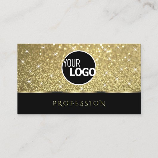 Elegant Zwart Goud Glitter Lichtgevende Sterren to Visitekaartje (Voorkant)